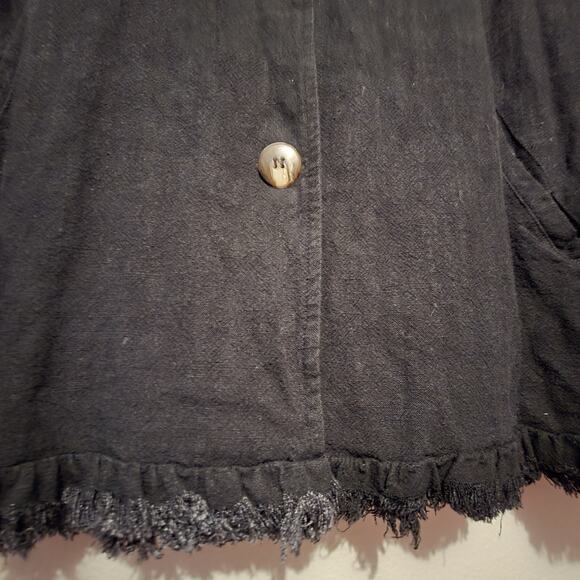 Umgee Linen Blend Jacket Womens MED Black Pockets Frayed Lagenlook Artsy Boho - Picture 3 of 11